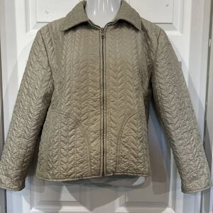 Chicos 2 Jacket Quilted Zipper Zip Front Beige Collared Lightweight Women's L